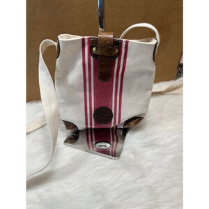Le Papillion White Burgundy Canvas and Leather Crossbody Purse Small